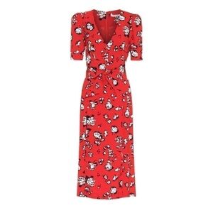Veronica Beard Joia Red Floral MIDI Dress